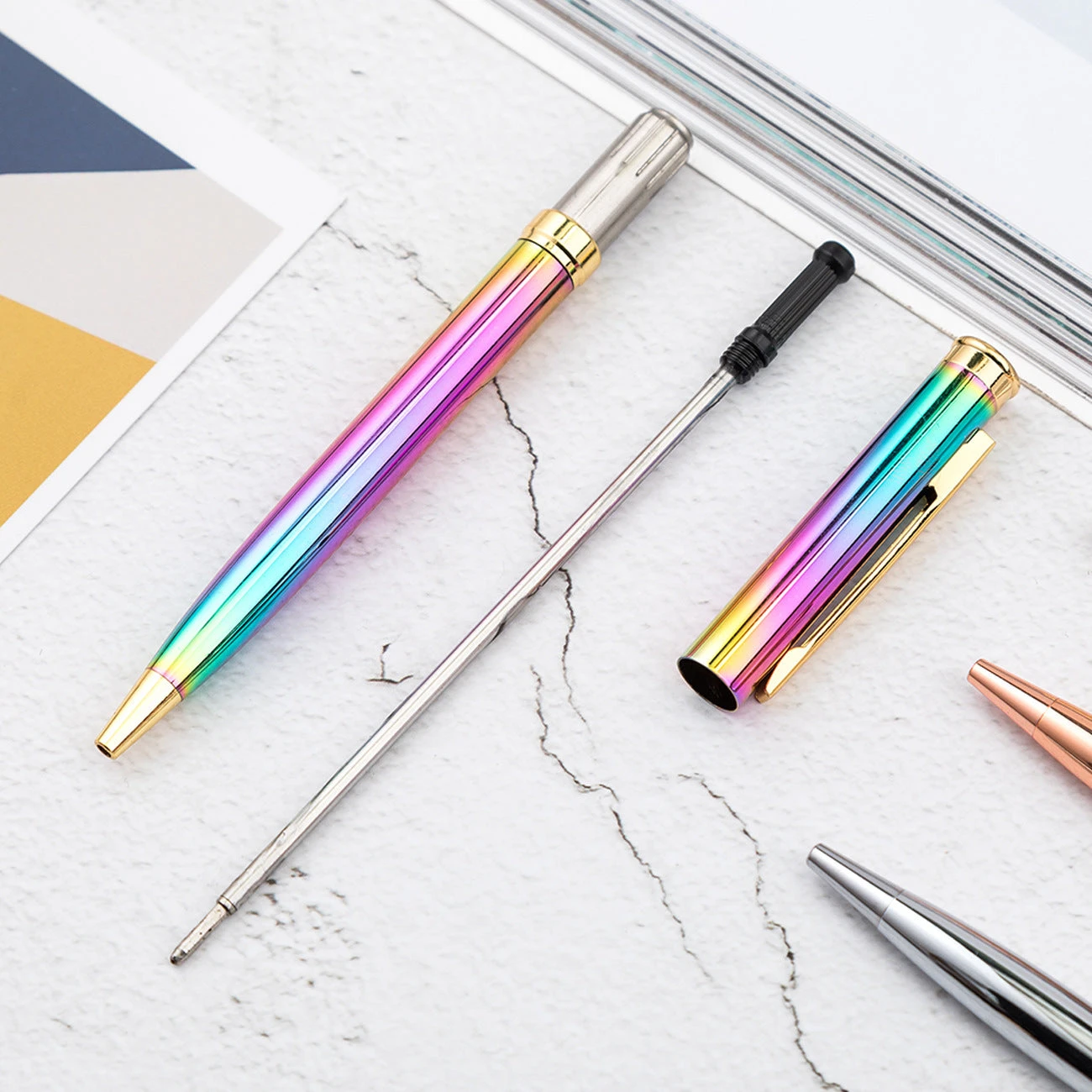 Skyline Metal Rainbow Ballpoint Pen, Gold Plated Accents - Image 2