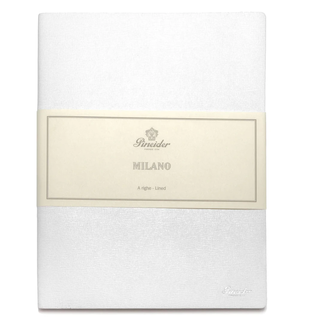 Pineider Notes Milano Leather Notebook, Pure White, Lined Ivory Paper