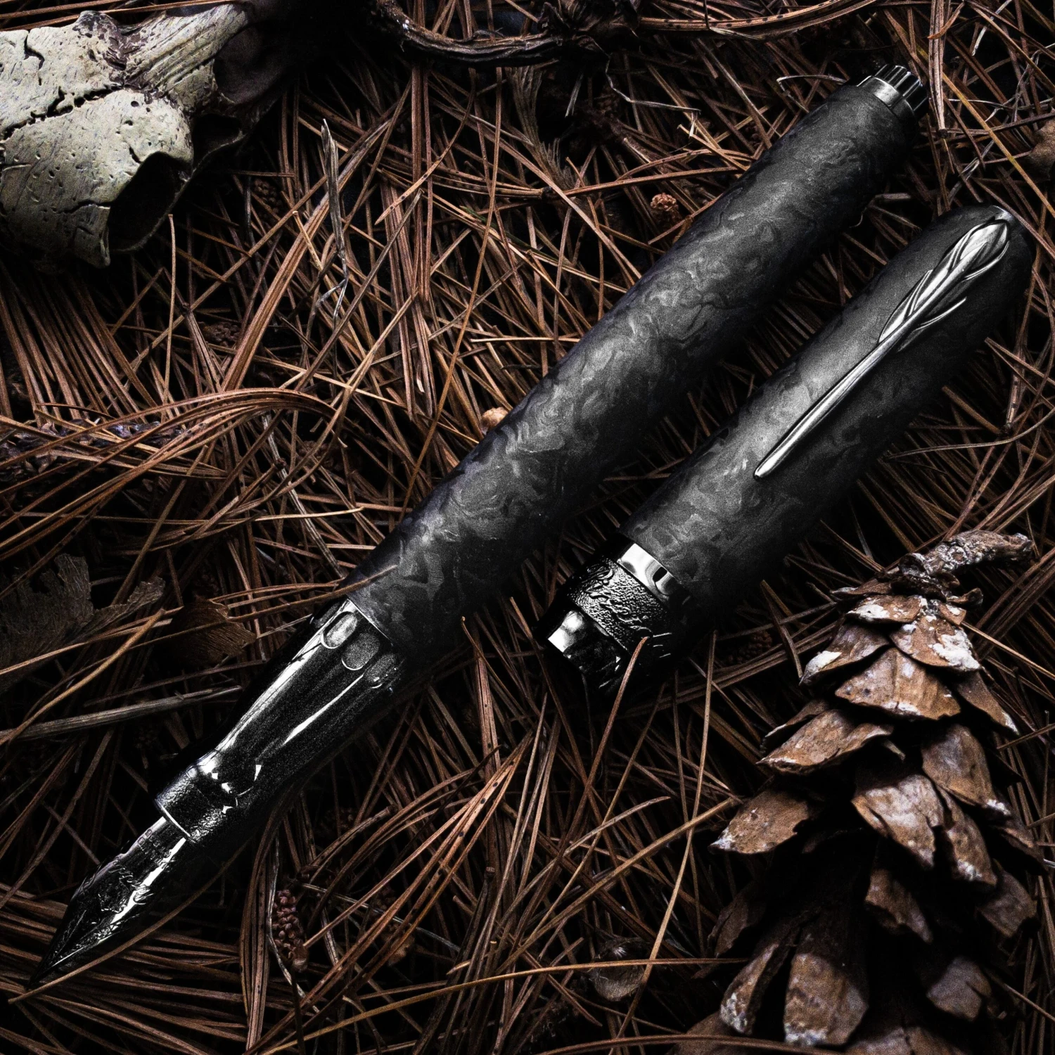 Pineider Limited Edition Forged Carbon Fountain Pen, Black Trim - Image 2