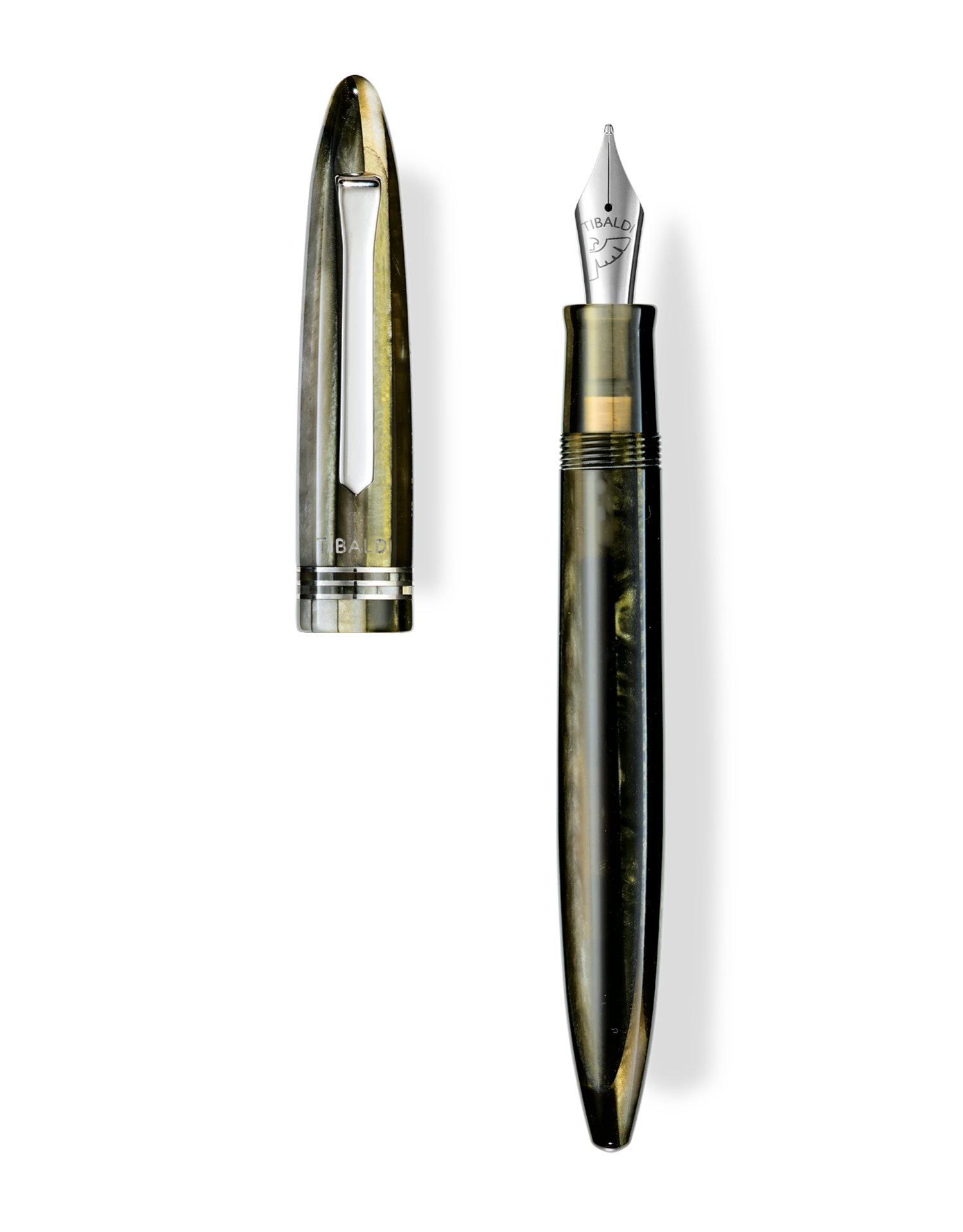 Tibaldi Bononia Martini Olive Resin Fountain Pen, Palladium Trim