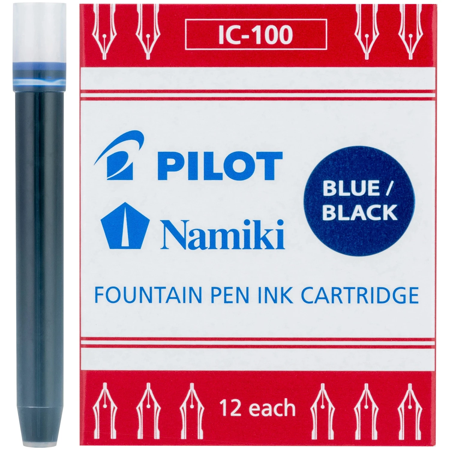 Pilot Namiki Fountain Pen Ink Cartridges, Blue/Black, 12pk